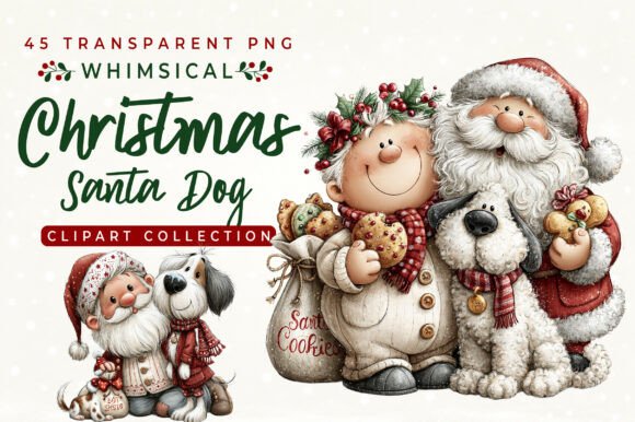 Whimsical Christmas Santa Dog Clipart