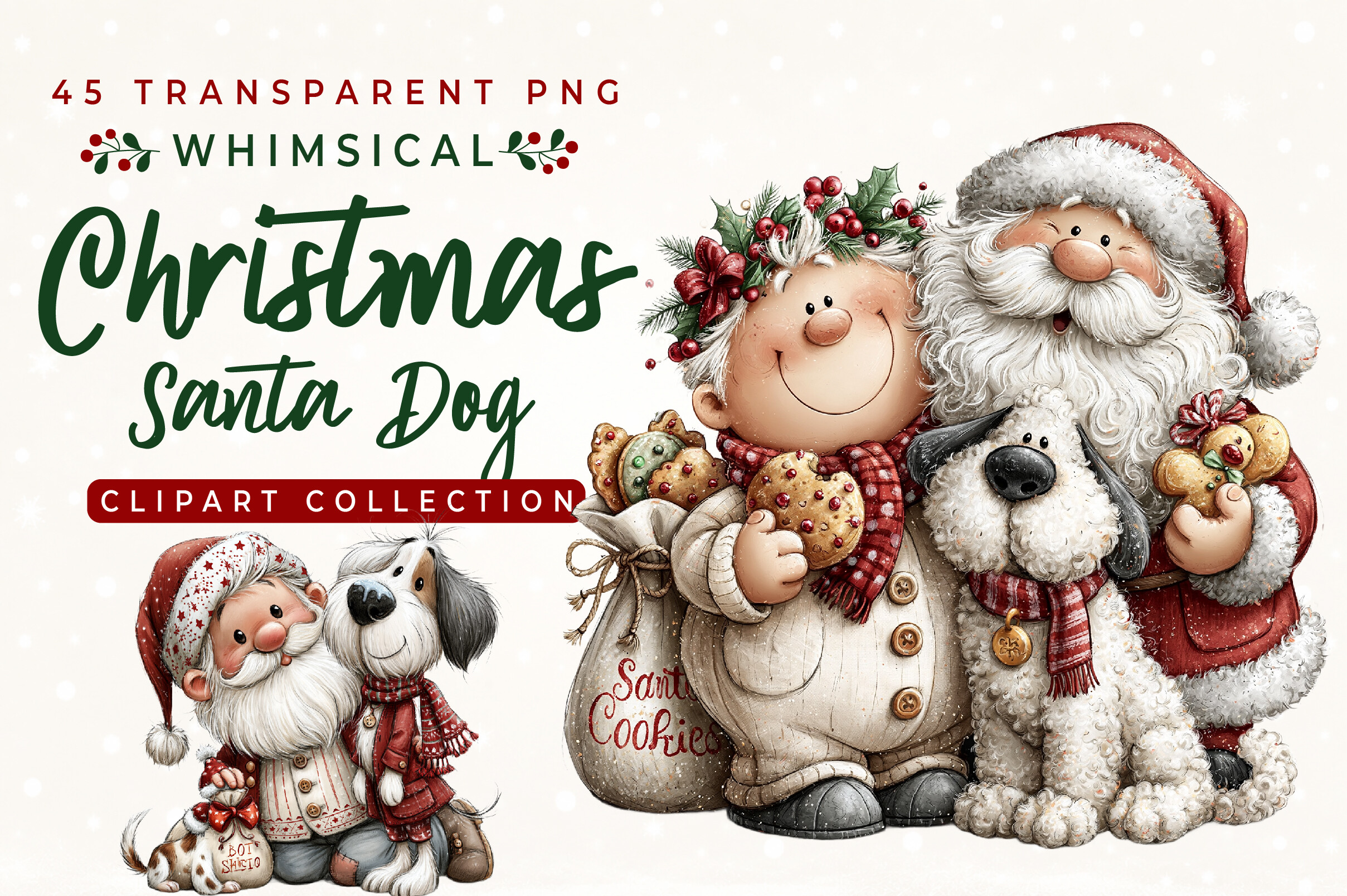 Whimsical Christmas Santa Dog Clipart