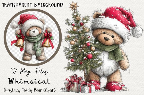 Whimsical Christmas Teddy Bear Clipart