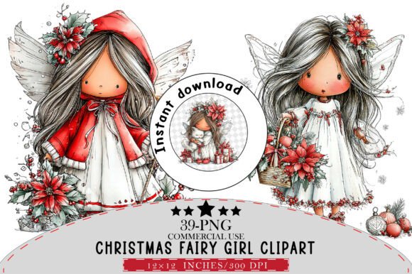 Whimsical Christmas Fairy Girl Clipart