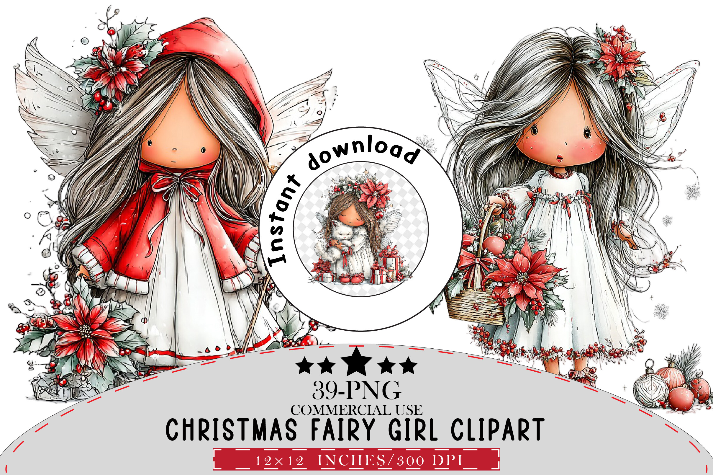 Whimsical Christmas Fairy Girl Clipart