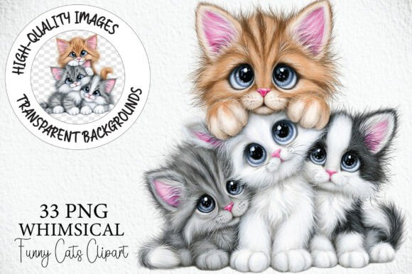 Whimsical Funny Cats Clipart Bundle