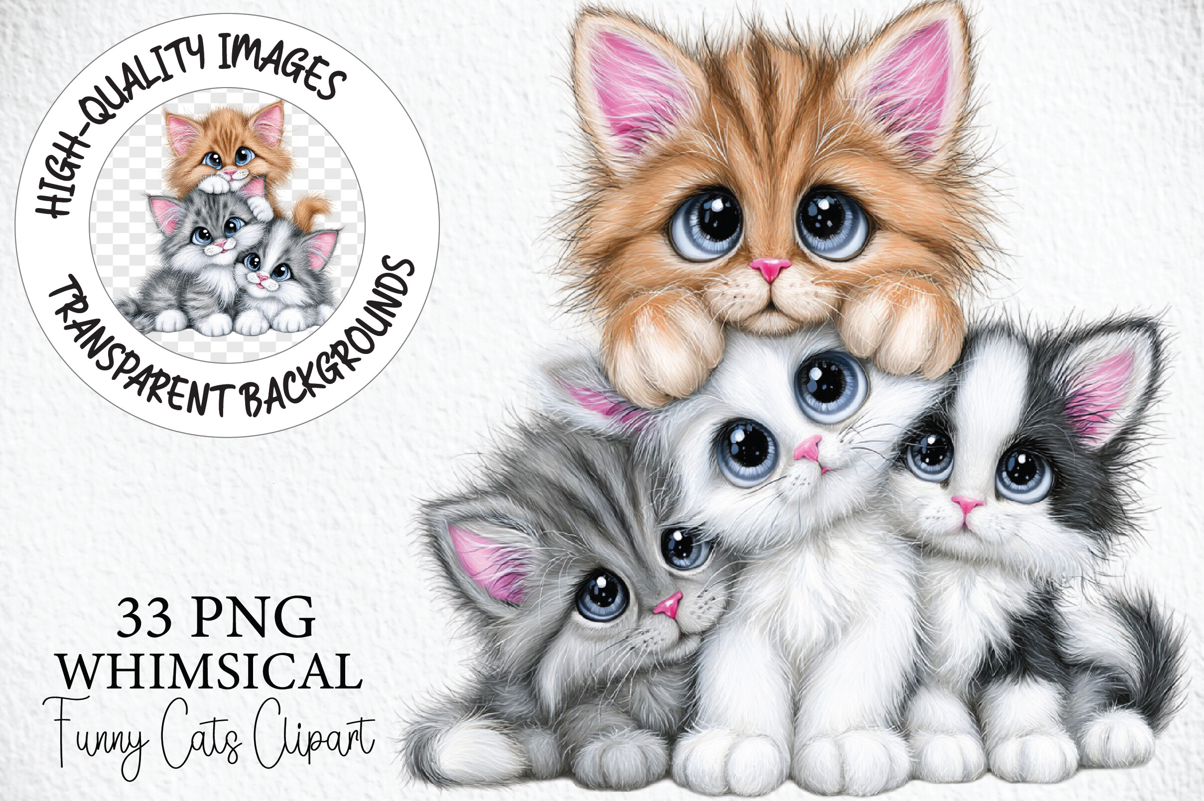 Whimsical Funny Cats Clipart Bundle