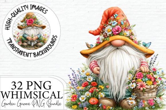 Whimsical Garden Gnome PNG Bundle