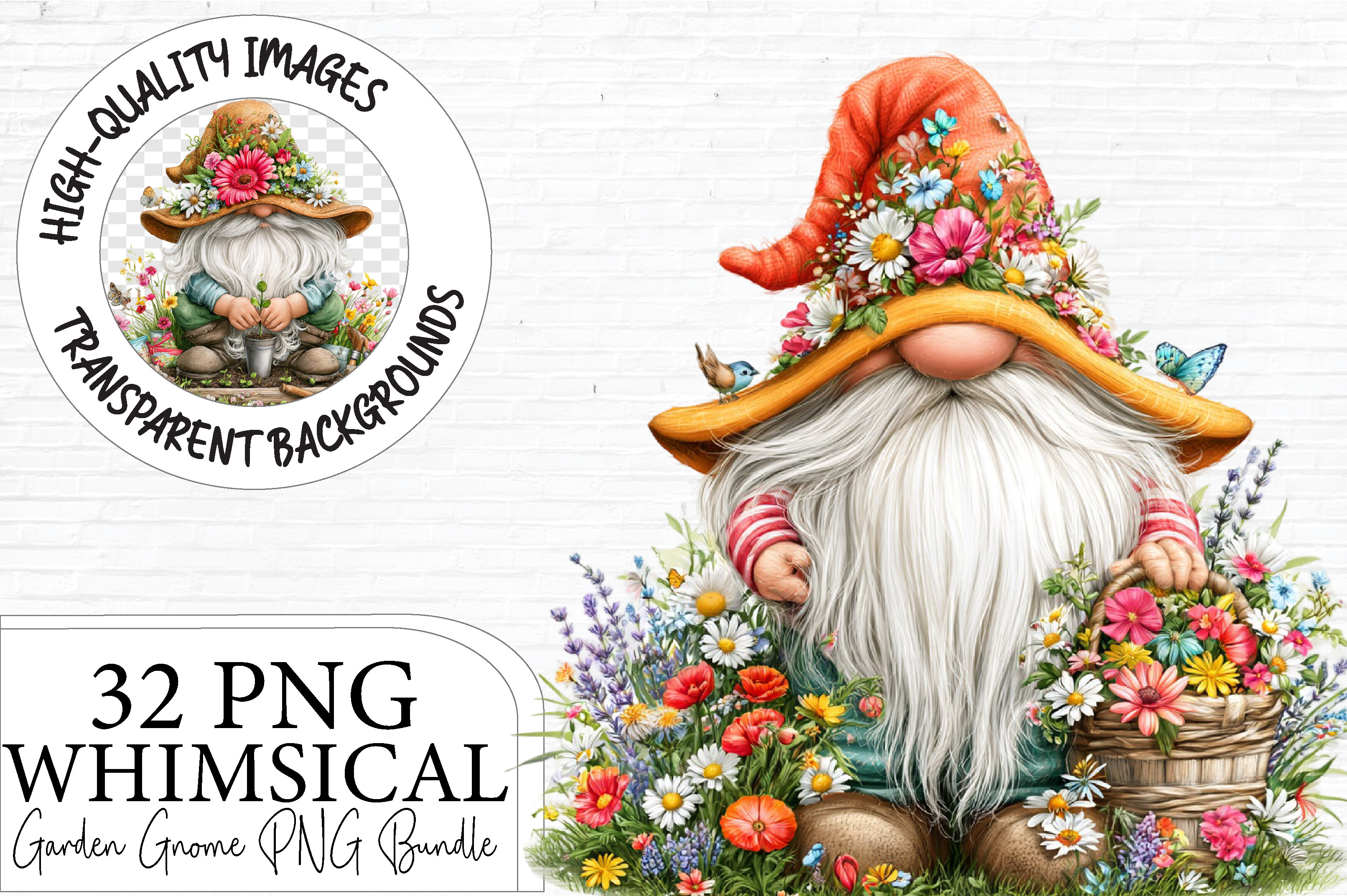 Whimsical Garden Gnome PNG Bundle