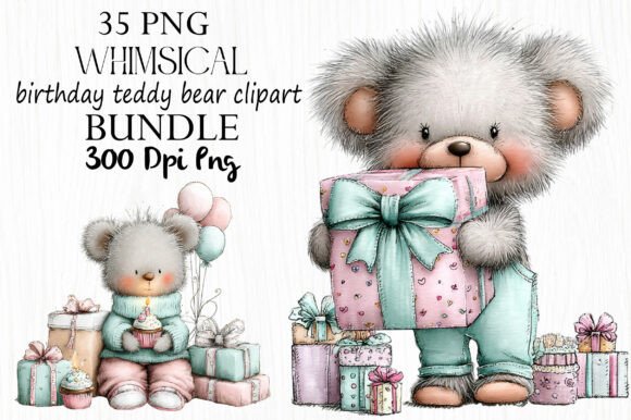 Whimsical Birthday Teddy Bear Clipart