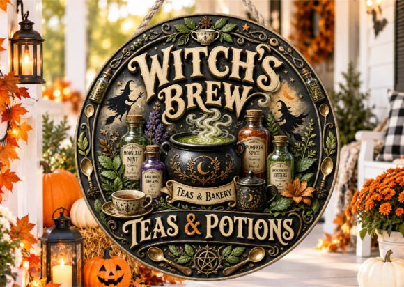 Witch Brew Teas Halloween Door Sign