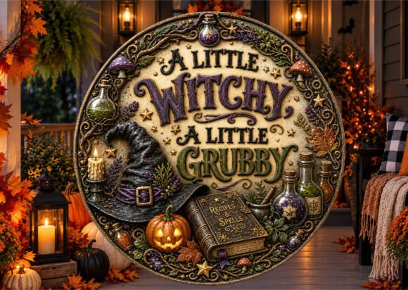 Witchy Spellbook Halloween Door Sign