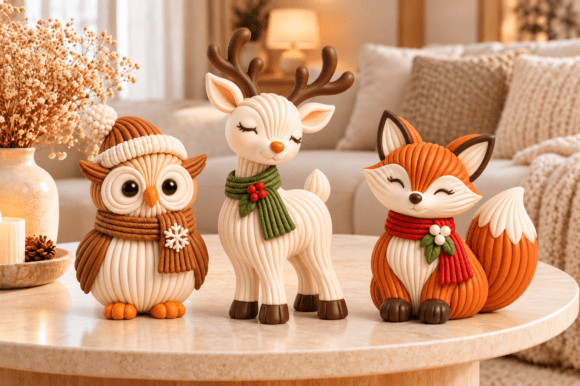 Woodland Christmas Animals STL – 3D Printable Owl, Reindeer & Fox Figurine Set - Image 2