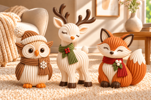 Woodland Christmas Animals STL – 3D Printable Owl, Reindeer & Fox Figurine Set - Image 3