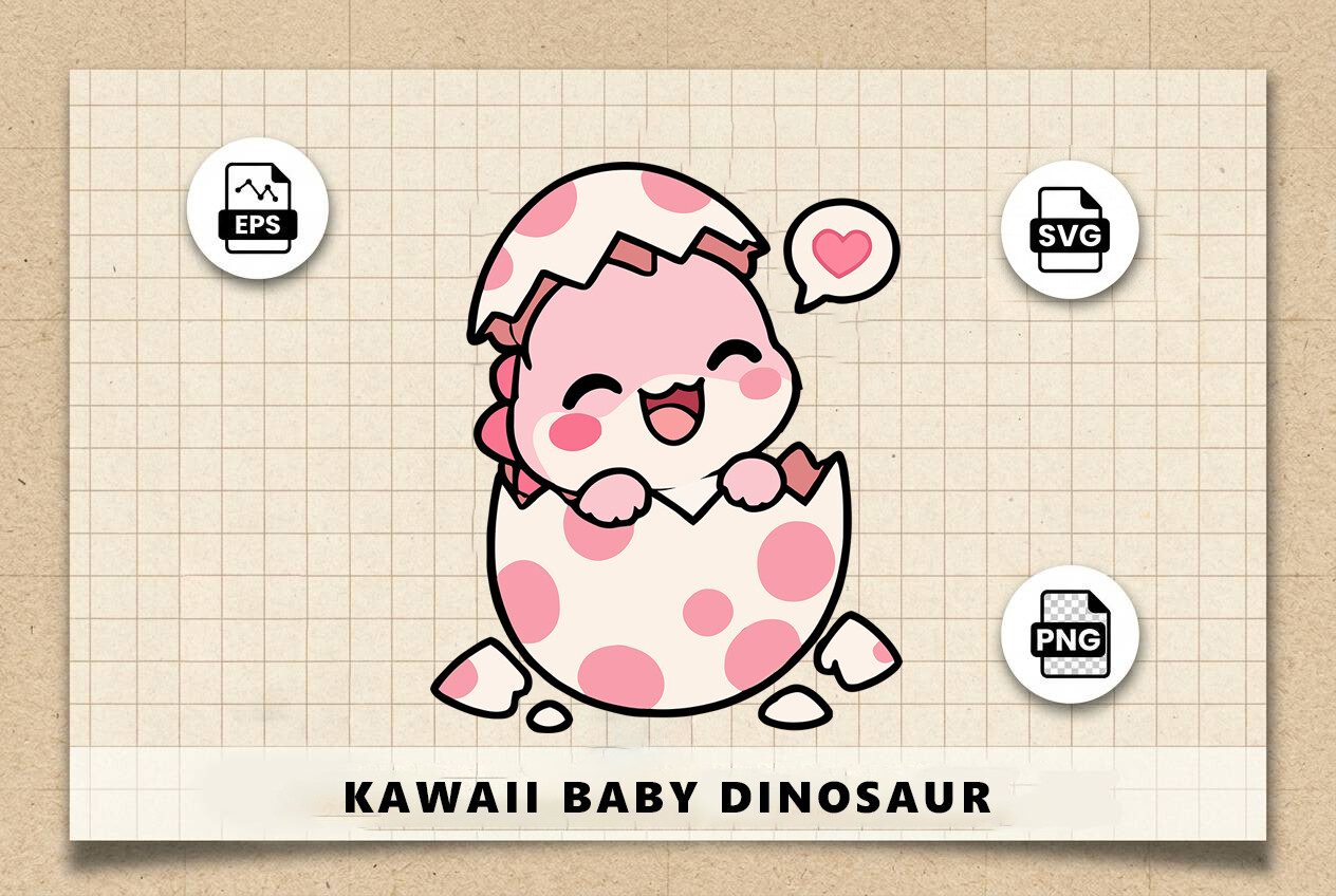 Kawaii Baby Dinosaur Hatching from Egg