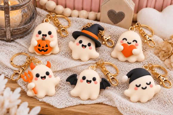 15 Cute Halloween Ghost Keychain STL Set – 3D Printable Kawaii Charms - Image 1