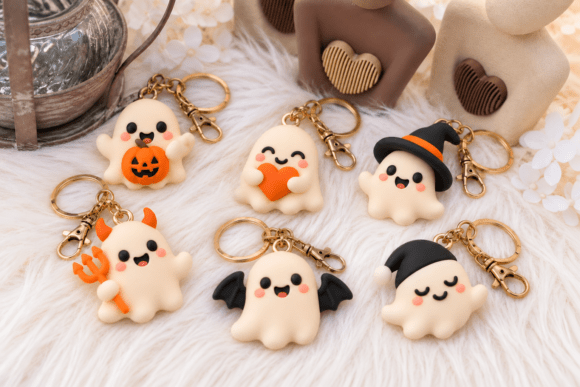 15 Cute Halloween Ghost Keychain STL Set – 3D Printable Kawaii Charms - Image 2