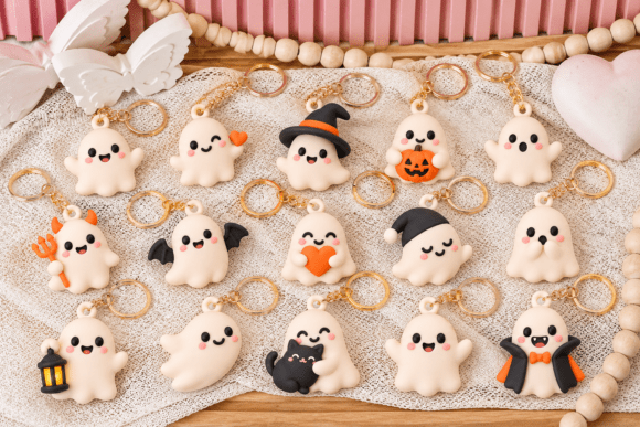 15 Cute Halloween Ghost Keychain STL Set – 3D Printable Kawaii Charms - Image 3