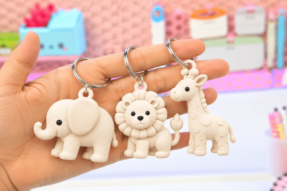 15 Cute Safari Animal Keychain STL Set – Elephant, Lion & Giraffe 3D Print Files - Image 1
