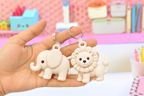 15 Cute Safari Animal Keychain STL Set – Elephant, Lion & Giraffe 3D Print Files - Image 2
