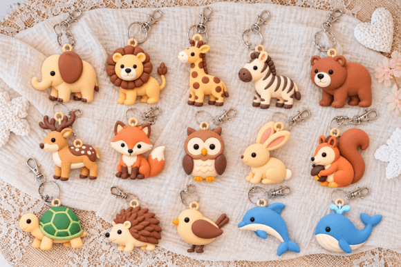15 Cute Safari Animal Keychain STL Set – Elephant, Lion & Giraffe 3D Print Files - Image 3