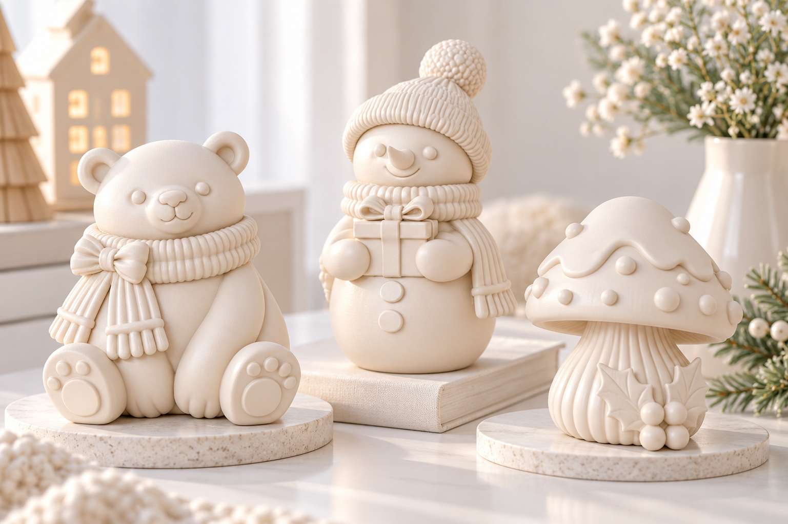 3D Print Cute Christmas Winter Decor STL – Teddy Bear, Snowman & Mushroom Set - Image 4
