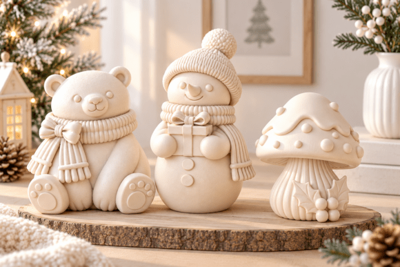 3D Print Cute Christmas Winter Decor STL – Teddy Bear, Snowman & Mushroom Set - Image 2