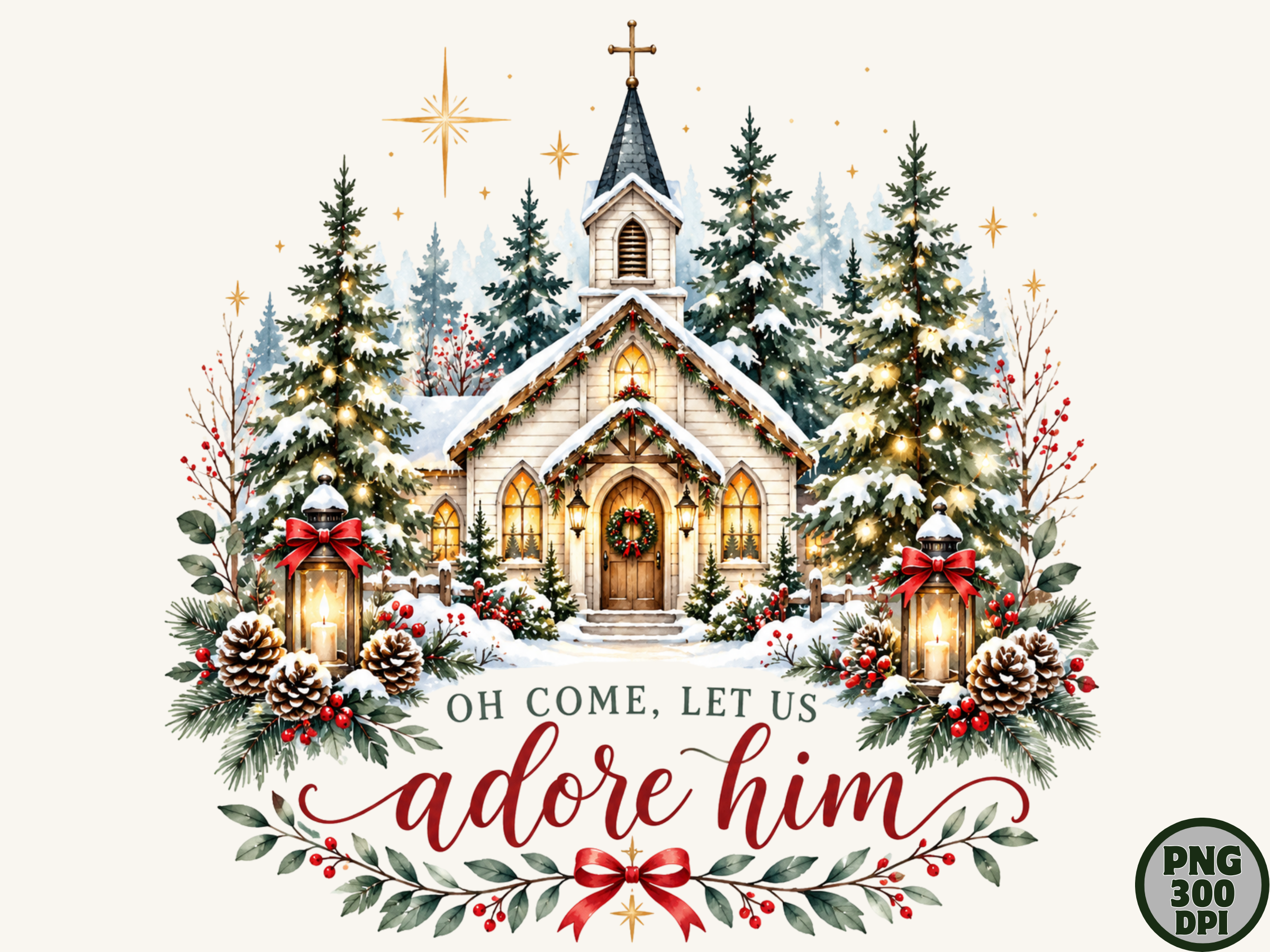 Adore Him Snowy Christmas Church PNG