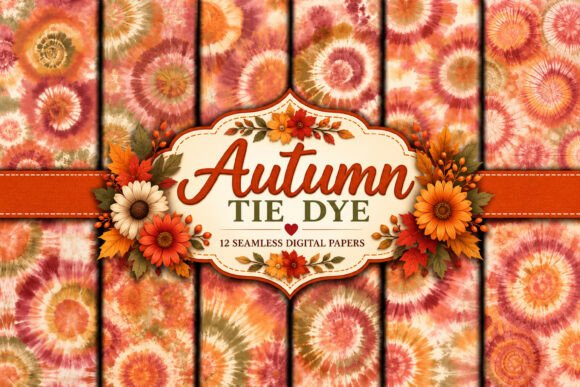 Autumn Tie Dye Digital Paper Backgrounds