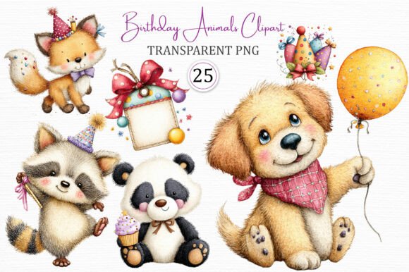 Birthday Animals Digital Clipart Set