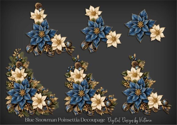 Blue Snowman Poinsettia Decoupage