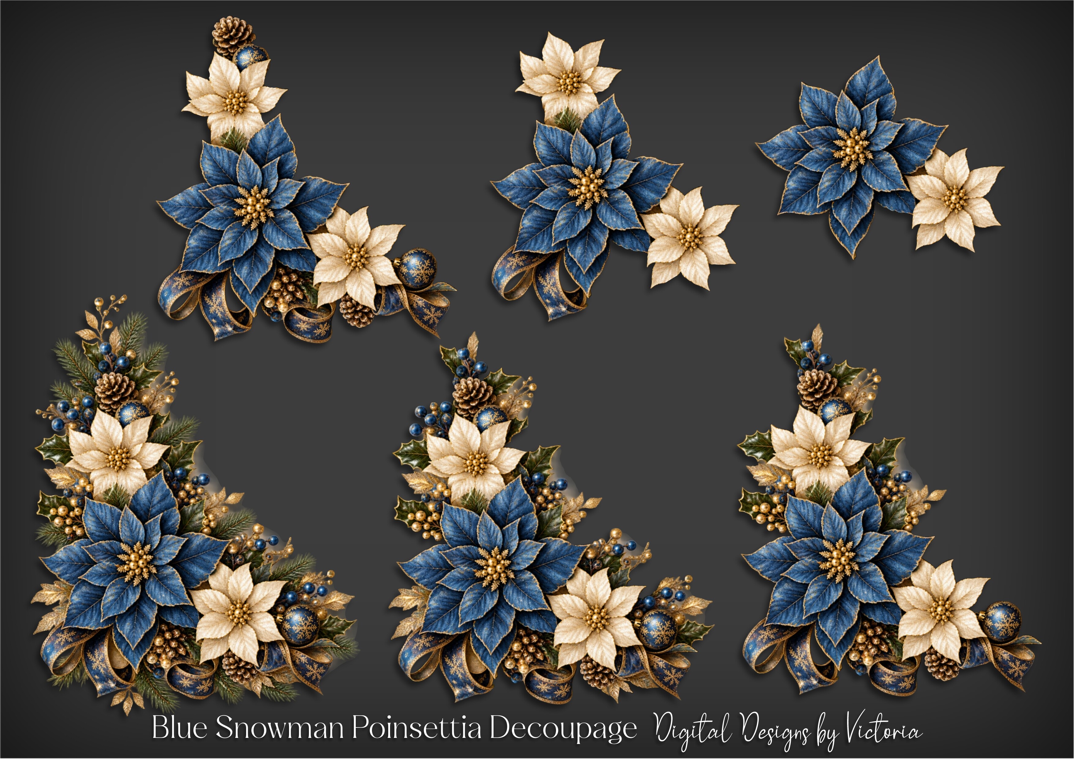 Blue Snowman Poinsettia Decoupage