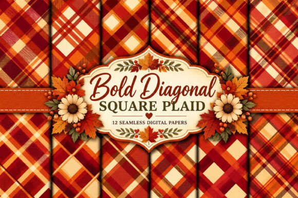 Bold Diagonal Square Plaid Digital Paper