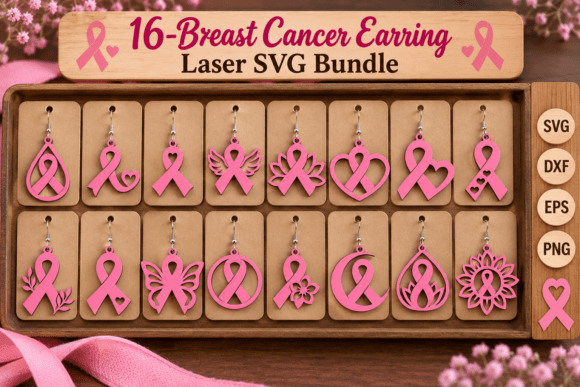Breast Cancer Earrings Laser Cut Bundle Découpe au Laser Par MetalWallArt