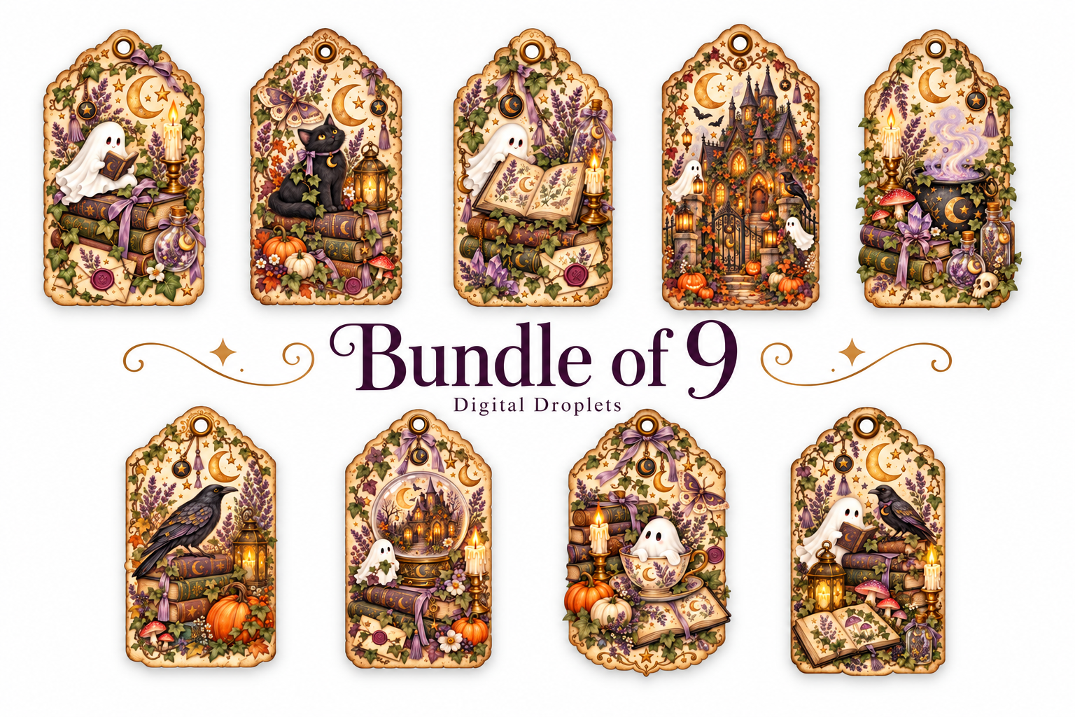 Bundle of 9 Vintage Halloween Tags