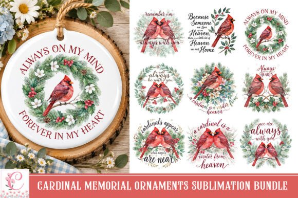 Cardinal Memorial Ornaments PNG Bundle
