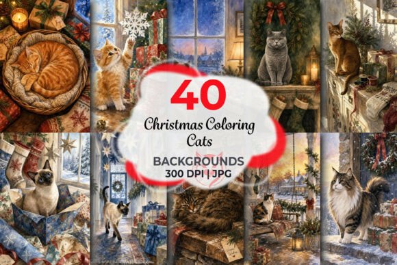 Christmas Coloring Cats Backgrounds