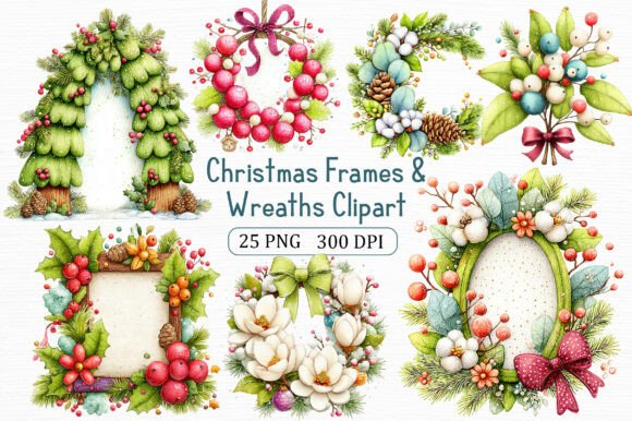 Christmas Frames & Wreaths Clipart Pack