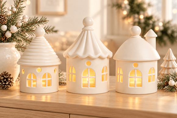 Christmas House Lantern Trio STL | 3D Printable Village Tealight Set - Image 2