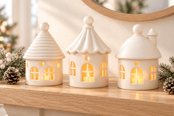 Christmas House Lantern Trio STL | 3D Printable Village Tealight Set - Image 3