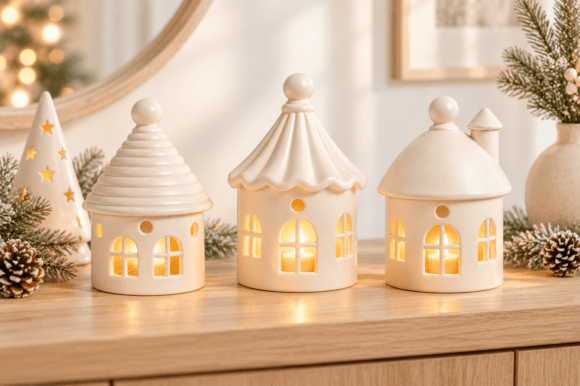 Christmas House Lantern Trio STL | 3D Printable Village Tealight Set - Image 4