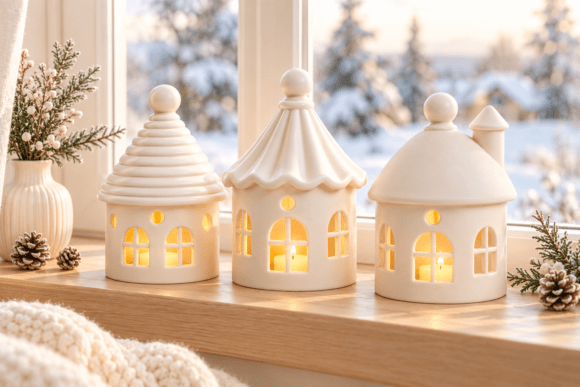 Christmas House Lantern Trio STL | 3D Printable Village Tealight Set - Image 6