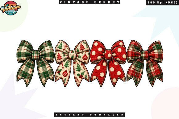 Christmas Plaid Bow Patchwork PNG Graphic Illustrations By Vintage Expert