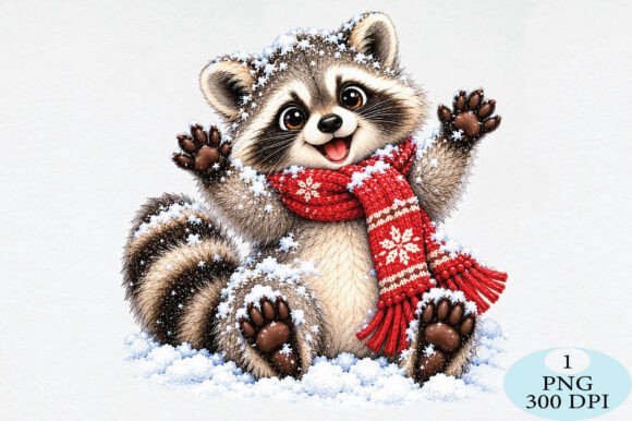 Christmas Raccoon Snow Day PNG