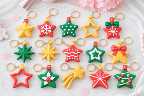 Christmas Star Keychain STL Bundle – 15 Festive 3D Printable Designs - Image 3