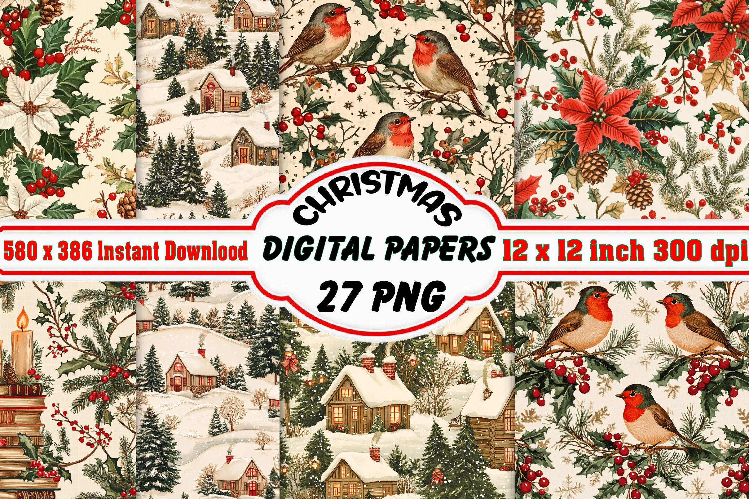 Christmas Digital Paper Patterns Bundle