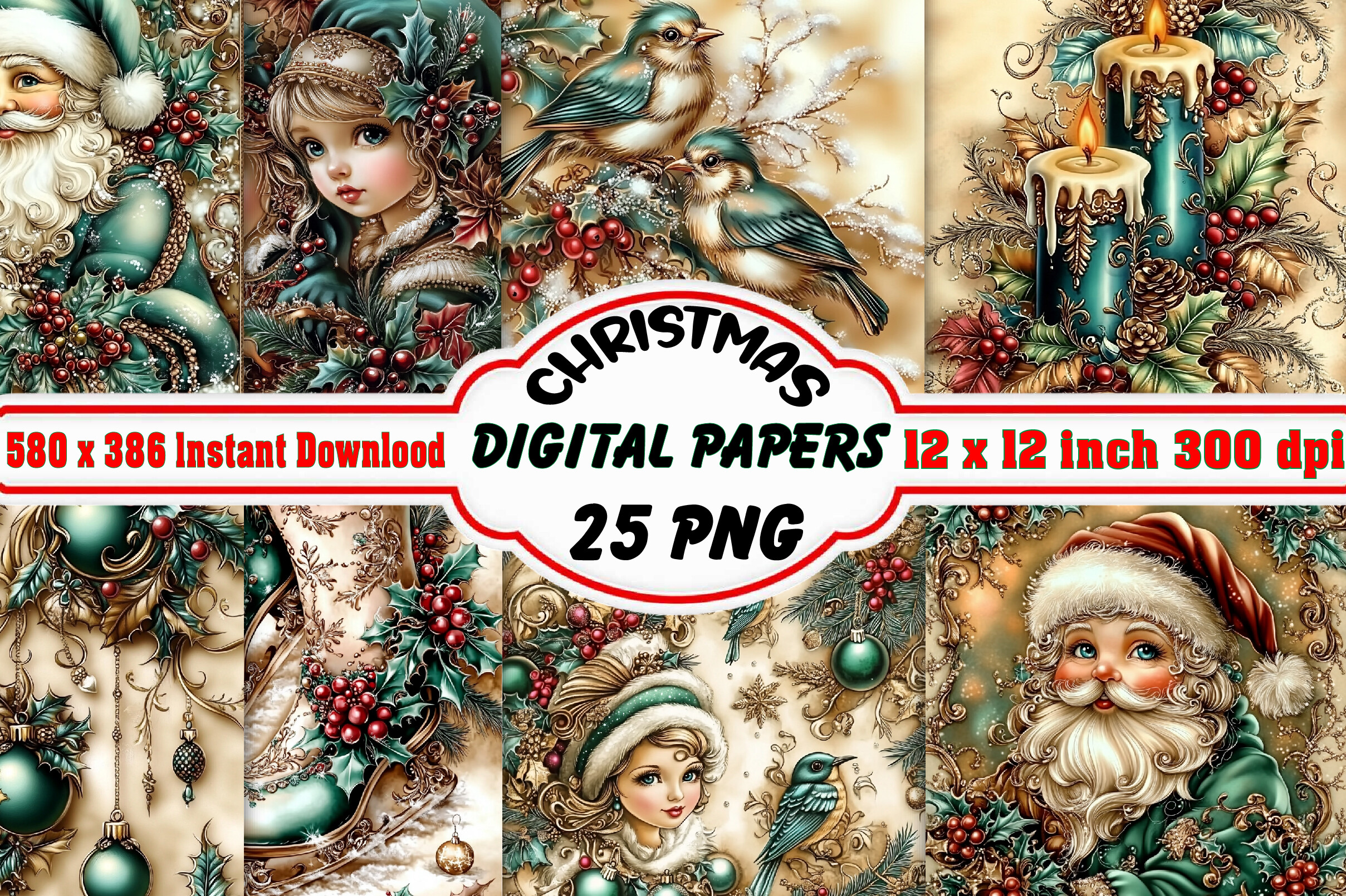 Christmas Digital Paper Patterns Bundle