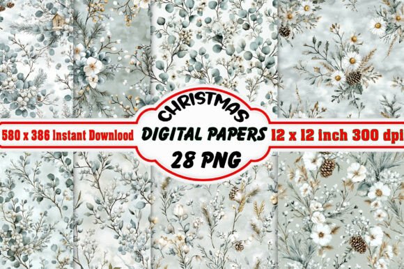 Christmas Floral Digital Paper Patterns