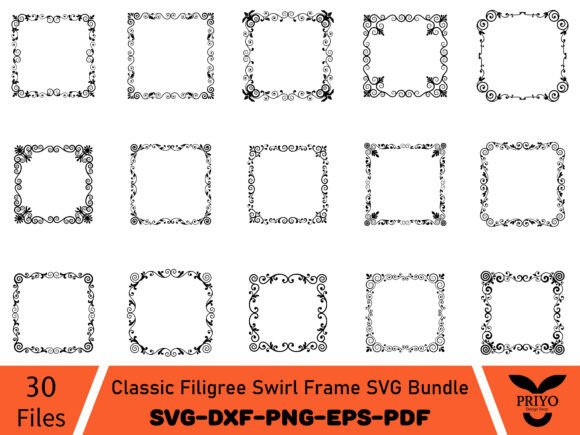 Classic Filigree Swirl Frame SVG Bundle