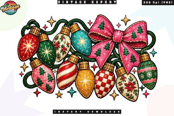 Colorful Christmas Ornament Patchwork Graphic Illustrations By Vintage Expert