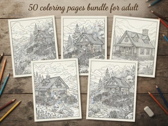Cozy Mountain Cabin Coloring Pages