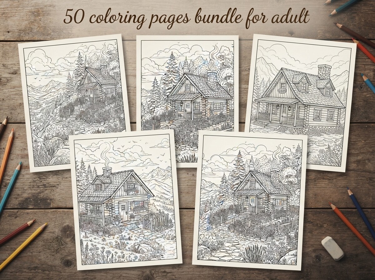 Cozy Mountain Cabin Coloring Pages