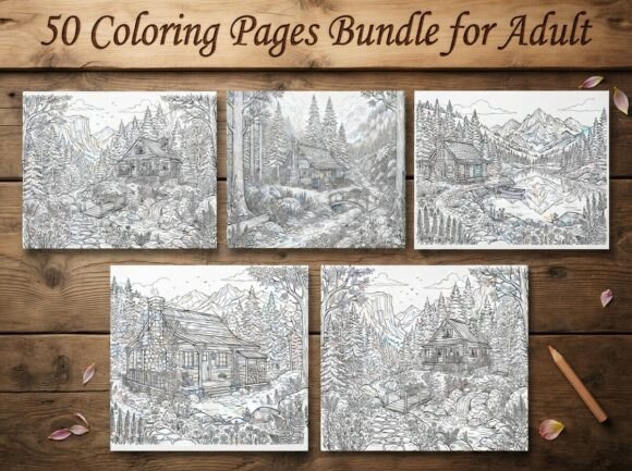 Cozy Mountain Cabin Coloring Pages