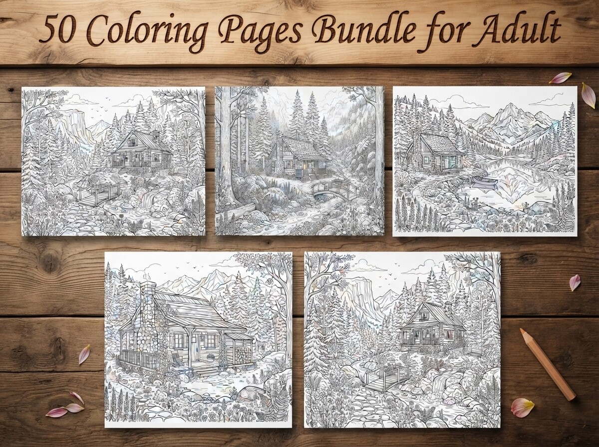 Cozy Mountain Cabin Coloring Pages